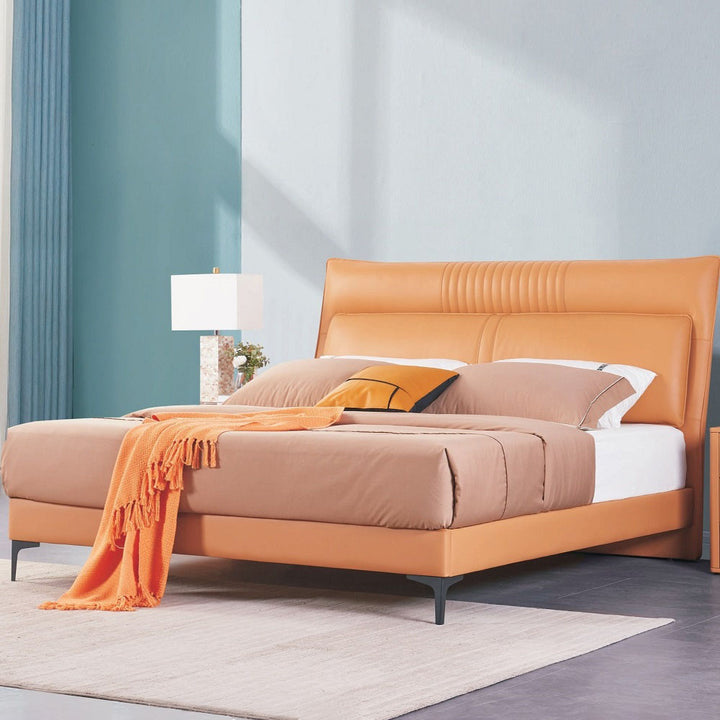 orange upholstered bed